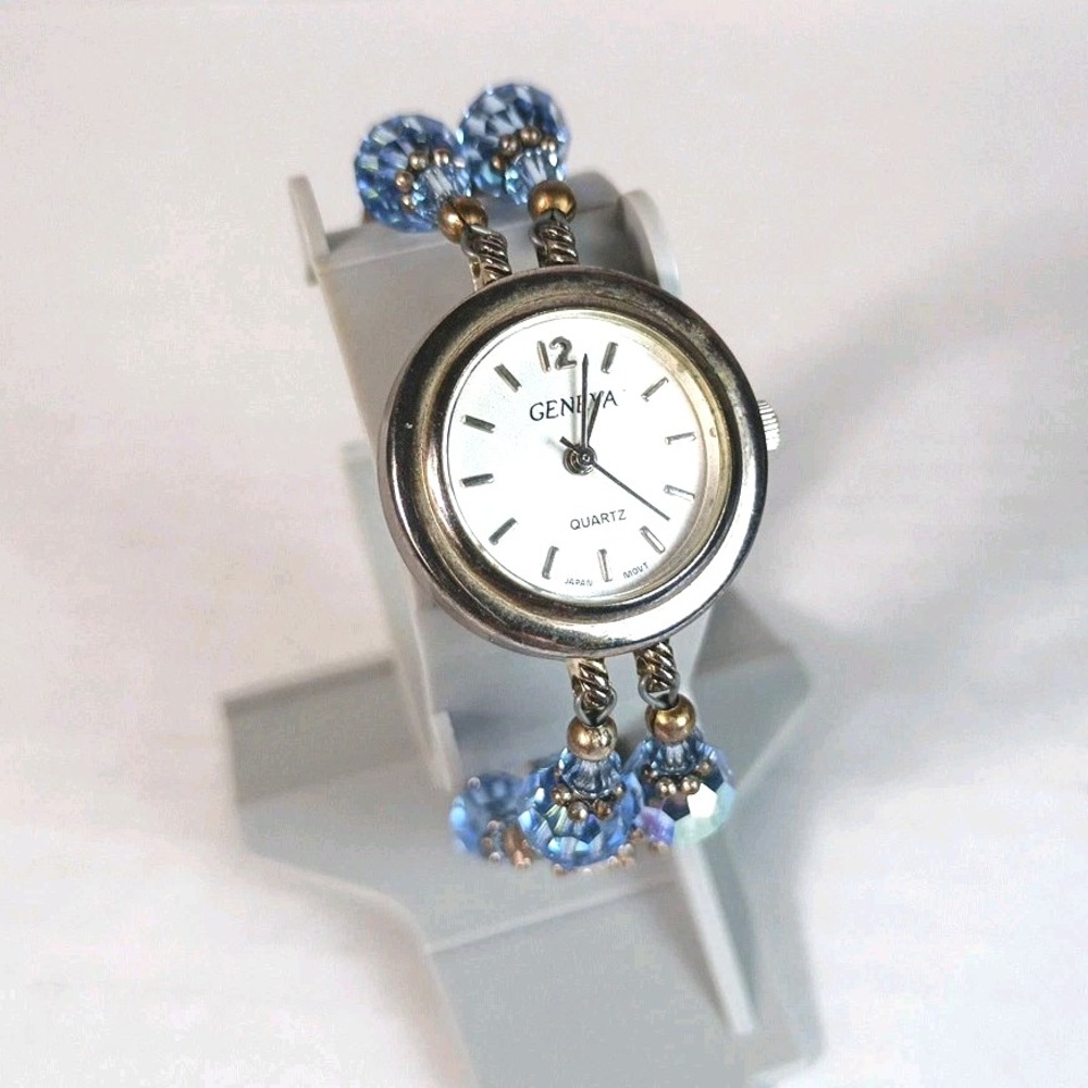 Geneva Quartz Wristwatch Beaded And Crystal Band Magnetized Clasp Water Resist